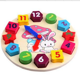 木制卡通兔子时钟 rb23 儿童数字形状时钟闹钟积木钟表玩具工厂
